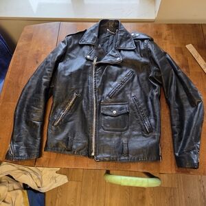 Vintage 1950s/60s Black Leather Double Rider Motorcycle Jacket - Talon Zips - ME